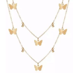 Trendy Layered Butterfly Necklace - Gold